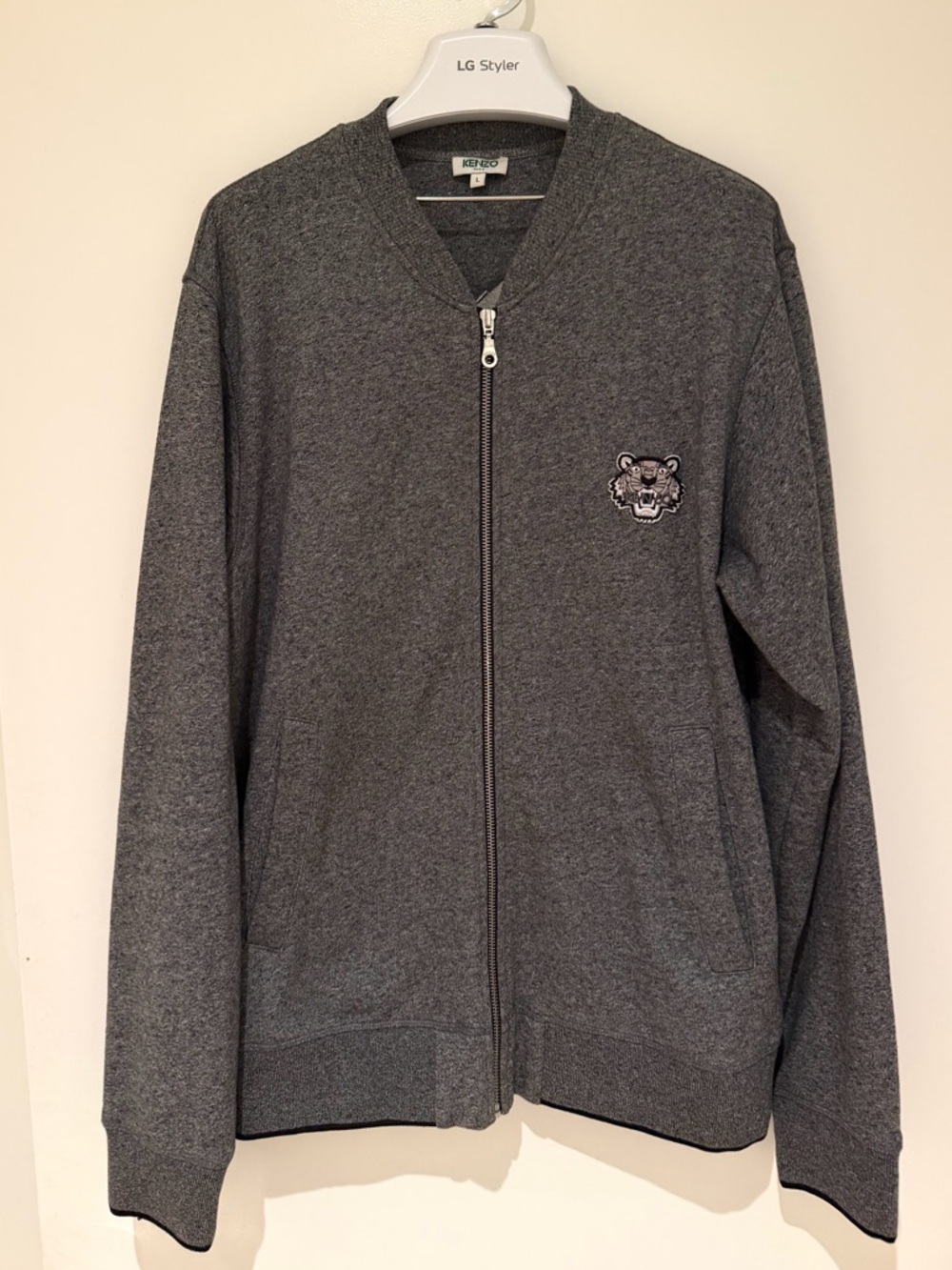 KENZO Paris Tiger Crest Zip Cardigan Bomber Grey Wool Blend Men’s L Worn Once
